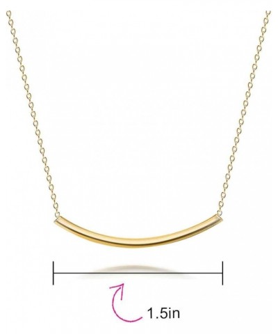 Minimalist Delicate Thin Sideways Horizontal Round Tube Curved Bar Slide Pendant Necklace For Women Teen 14K Rose Gold Plated...