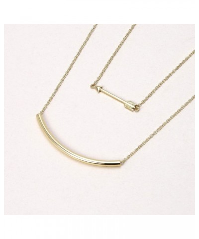 Minimalist Delicate Thin Sideways Horizontal Round Tube Curved Bar Slide Pendant Necklace For Women Teen 14K Rose Gold Plated...