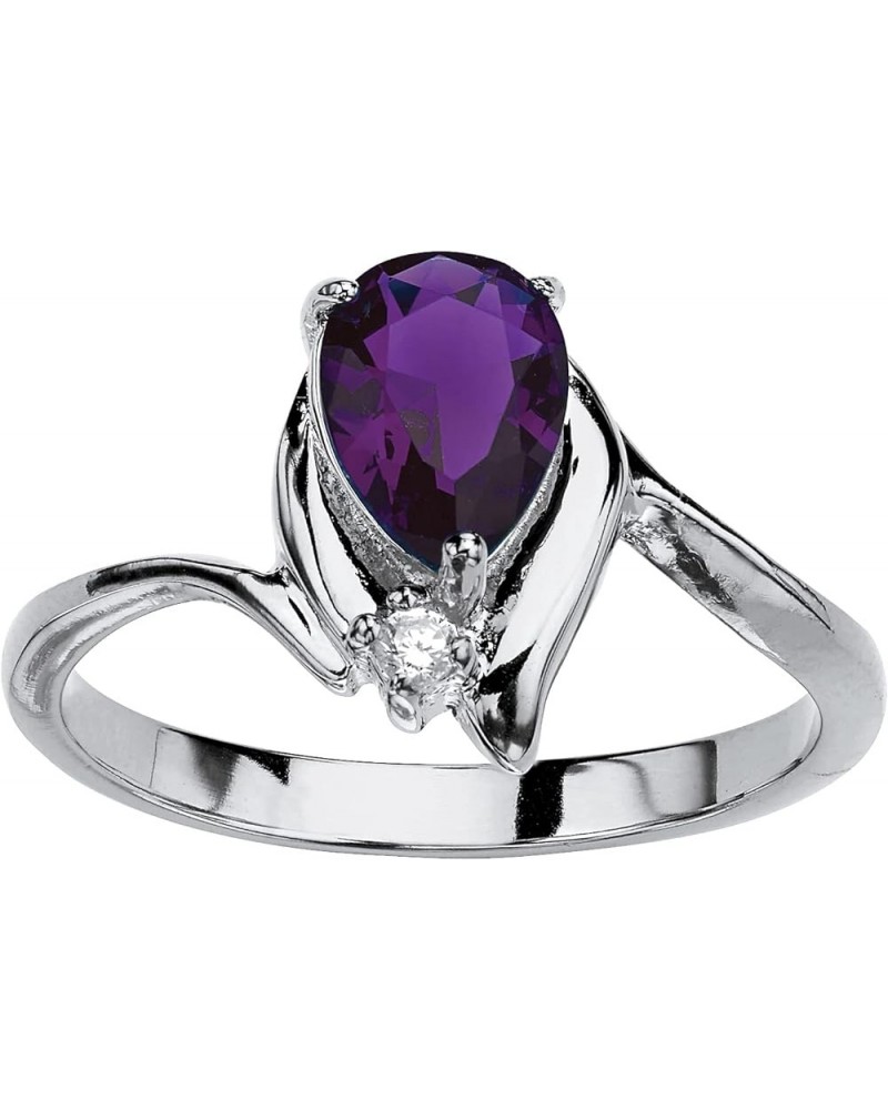 PalmBeach Gold-Plated or Silvertone Pear Cut Simulated Birthstone Ring 02-Sim. Amethyst/Silvertone $23.19 Rings