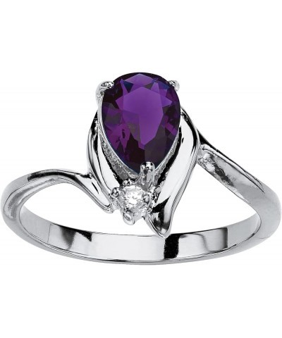 PalmBeach Gold-Plated or Silvertone Pear Cut Simulated Birthstone Ring 02-Sim. Amethyst/Silvertone $23.19 Rings