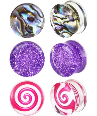 Ear Gauges Clear Acrylic Saddle Plugs Tunnels Stretching Purple Glitters Abalone Shell Candy Expander Body Piercing Jewelry 6...