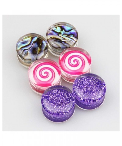 Ear Gauges Clear Acrylic Saddle Plugs Tunnels Stretching Purple Glitters Abalone Shell Candy Expander Body Piercing Jewelry 6...