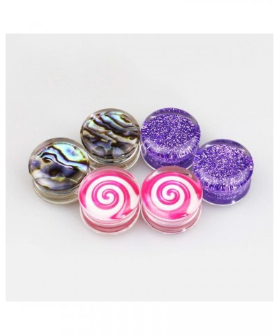 Ear Gauges Clear Acrylic Saddle Plugs Tunnels Stretching Purple Glitters Abalone Shell Candy Expander Body Piercing Jewelry 6...