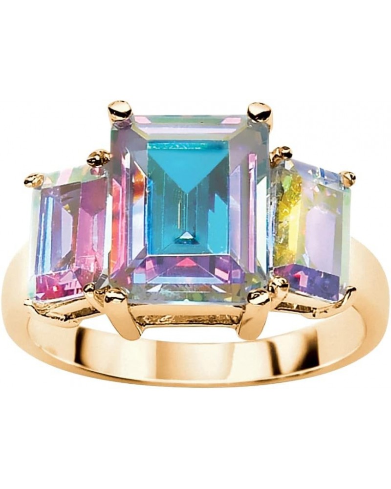 PalmBeach Sterling Silver or 14K Yellow GoldPlated Emerald Cut Aurora Borealis Cubic Zirconia 3 Stone Ring Size 7 $26.54 Rings