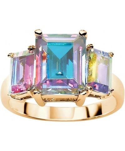 PalmBeach Sterling Silver or 14K Yellow GoldPlated Emerald Cut Aurora Borealis Cubic Zirconia 3 Stone Ring Size 7 $26.54 Rings