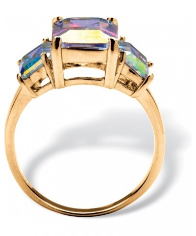 PalmBeach Sterling Silver or 14K Yellow GoldPlated Emerald Cut Aurora Borealis Cubic Zirconia 3 Stone Ring Size 7 $26.54 Rings