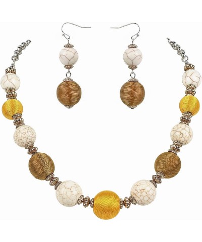 Simulated Turquoise Beads Strand Statement Necklace for Women with Earrings N0041White+Golden Brown $9.68 Jewelry Sets