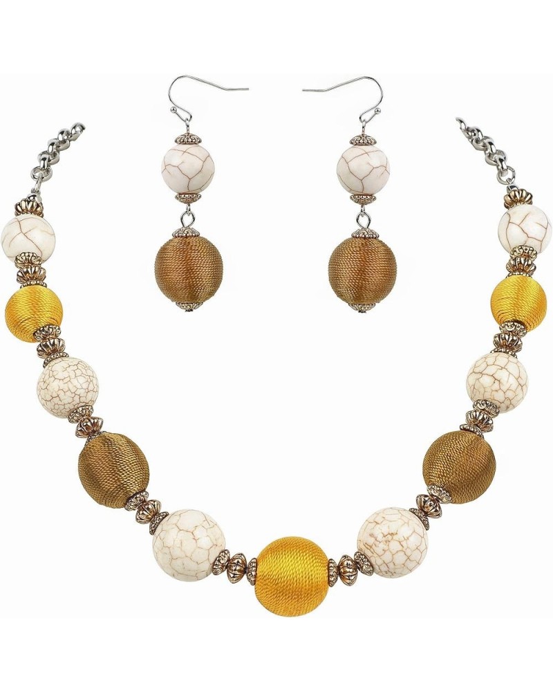 Simulated Turquoise Beads Strand Statement Necklace for Women with Earrings N0041White+Golden Brown $9.68 Jewelry Sets