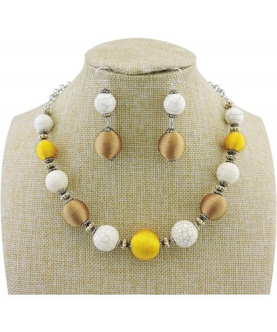 Simulated Turquoise Beads Strand Statement Necklace for Women with Earrings N0041White+Golden Brown $9.68 Jewelry Sets