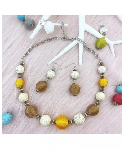 Simulated Turquoise Beads Strand Statement Necklace for Women with Earrings N0041White+Golden Brown $9.68 Jewelry Sets