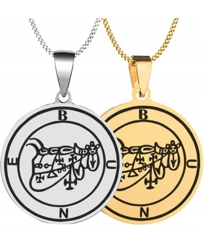 2PCS Laser Engraved Demon Bune Goetic Seal Lesser Key of King Solomon Stainless Steel Pendant Necklace Chain Silver+Gold $6.5...