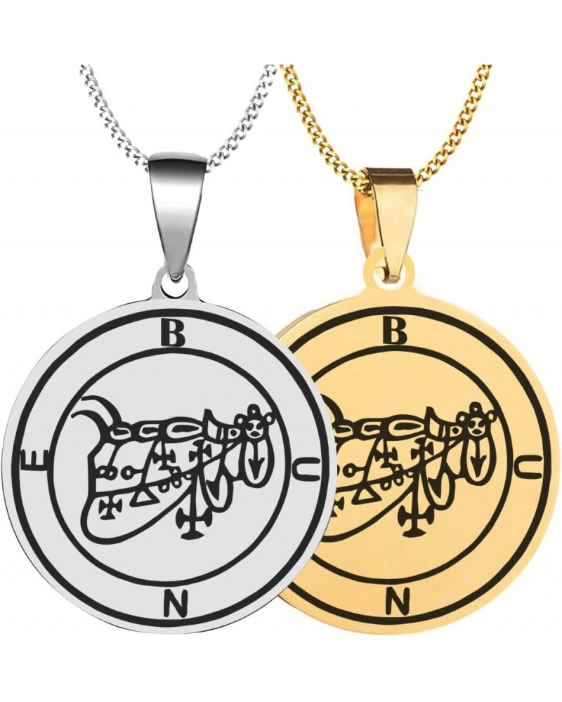 2PCS Laser Engraved Demon Bune Goetic Seal Lesser Key of King Solomon Stainless Steel Pendant Necklace Chain Silver+Gold $6.5...