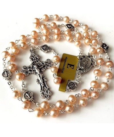 Handmade AAA6MM White Real Pearl Beads Catholic Our Lady Grace Rosary Cross Necklace Box case Womens Girls Gifts Pink $30.79 ...