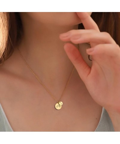 Rainbow Initial Necklaces, 14K Gold Plated Disc Coin Letter Necklace Hand Stamped Rainbow Bridge Pendant Charm Necklaces for ...