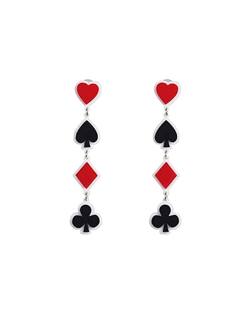 Playing Cards Pattern Drop Earring Fashion Party Gift Charms Hearts Spades Plum Poker Acrylic Earring Jewelry Red $6.72 Earrings