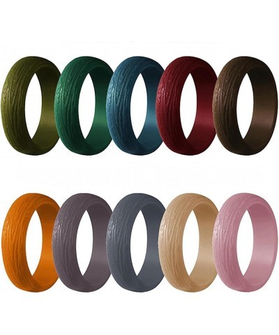 5.7 mm Silicone Ring Tree Bark Grain Men and Women's Sports Ring Flexible Silicone Couple Wedding Jewelry Grey $8.88 Rings