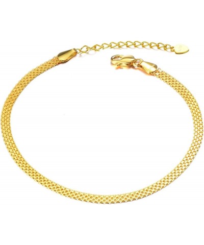 Solid 18k Gold Anklets for Women, Gold Mesh-Link Chain Jewelry Ankle Bracelets Gifts for Wife/Mother/Girlfriend (2.9 mm) 8.2-...