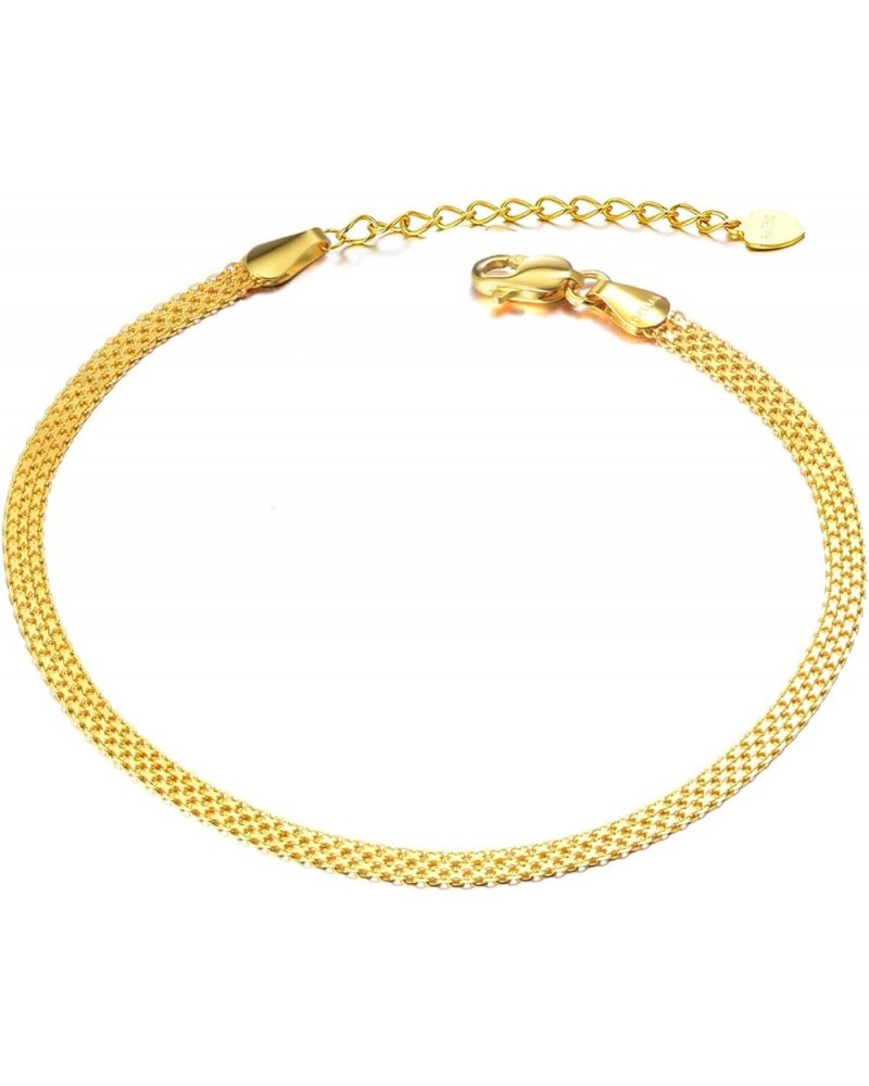 Solid 18k Gold Anklets for Women, Gold Mesh-Link Chain Jewelry Ankle Bracelets Gifts for Wife/Mother/Girlfriend (2.9 mm) 8.2-...