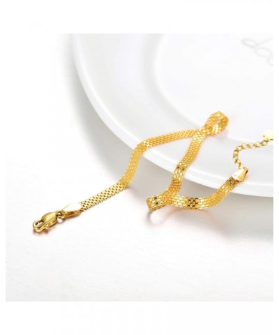 Solid 18k Gold Anklets for Women, Gold Mesh-Link Chain Jewelry Ankle Bracelets Gifts for Wife/Mother/Girlfriend (2.9 mm) 8.2-...