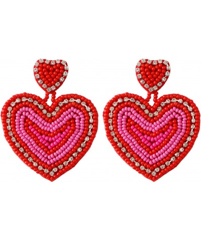 Heart Earrings Statement Earrings Handmade Rise Bead Earrings for Women LOVE Sweet Jewelry Valentine's Day Gift (heart-red) $...