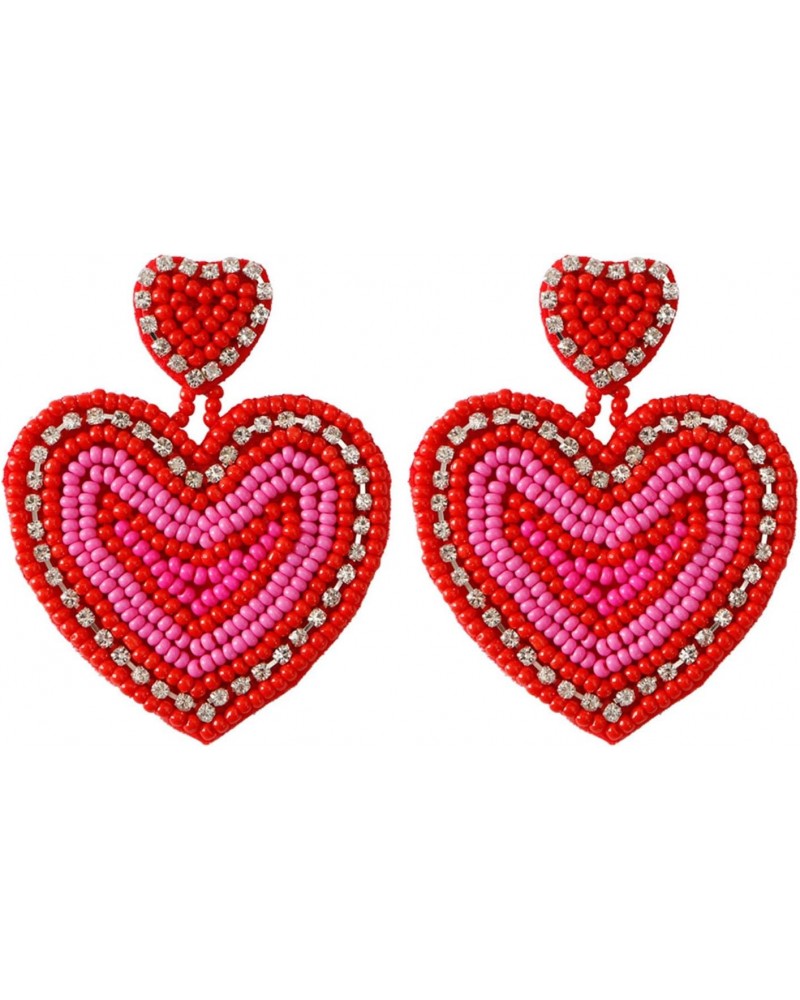 Heart Earrings Statement Earrings Handmade Rise Bead Earrings for Women LOVE Sweet Jewelry Valentine's Day Gift (heart-red) $...