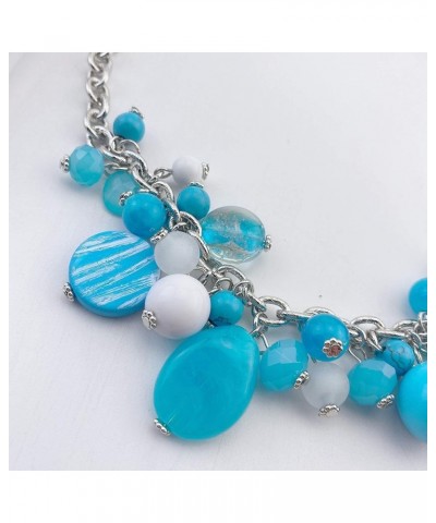 Women's Beaded Strand Statement Necklace Beads Collar N0002-Sky Blue $11.76 Necklaces