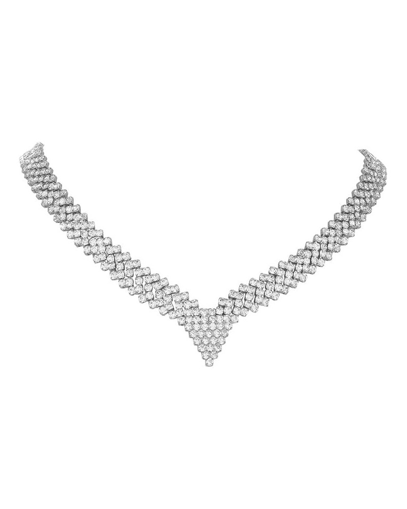 Rhinestone Choker Necklace Crystal Collar Necklaces Party Evening Neck Chain for Women and Girls NK248 Silver $8.39 Necklaces