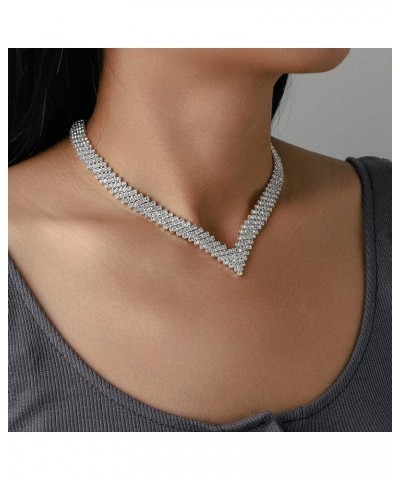 Rhinestone Choker Necklace Crystal Collar Necklaces Party Evening Neck Chain for Women and Girls NK248 Silver $8.39 Necklaces