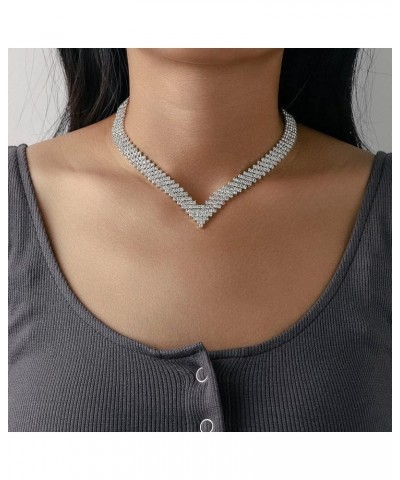 Rhinestone Choker Necklace Crystal Collar Necklaces Party Evening Neck Chain for Women and Girls NK248 Silver $8.39 Necklaces