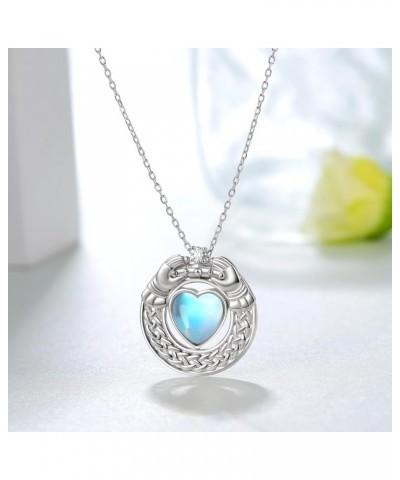 Claddagh Necklace for Women 925 Sterling Silver Moonstone Celtic Knot Claddagh Pendant Necklace Good Luck Celtic Irish Jewelr...