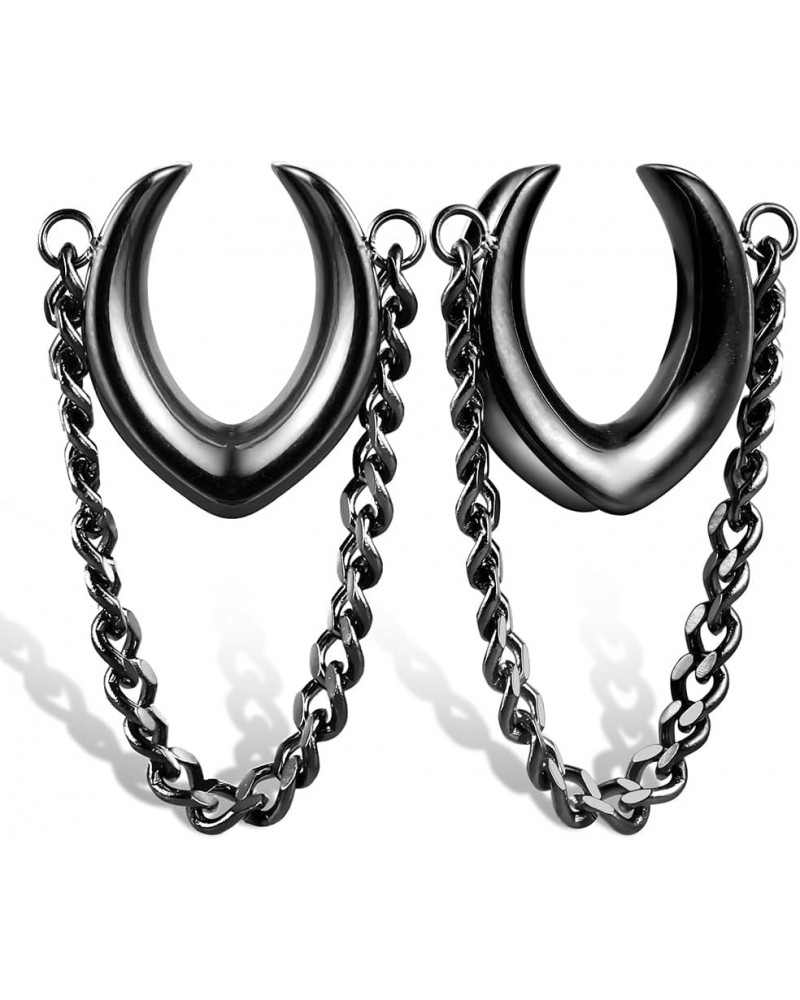 1 Pair Classic Saddle Gauges with Chain for Stretched Ears Hypoallergenic 316 Stainless Steel Ear cuff Tunels plugs 00G 8mm-2...