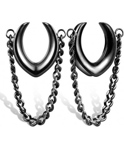 1 Pair Classic Saddle Gauges with Chain for Stretched Ears Hypoallergenic 316 Stainless Steel Ear cuff Tunels plugs 00G 8mm-2...