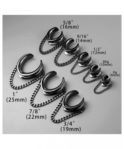 1 Pair Classic Saddle Gauges with Chain for Stretched Ears Hypoallergenic 316 Stainless Steel Ear cuff Tunels plugs 00G 8mm-2...