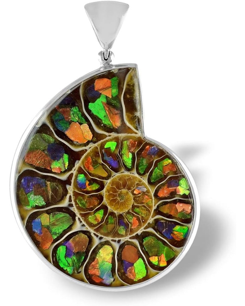 Ammonite artistic gemstone Inlay Pendant 925 Sterling Silver Ammolite Large $77.85 Pendants