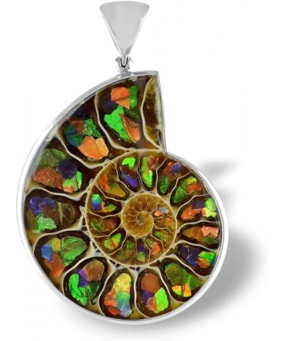 Ammonite artistic gemstone Inlay Pendant 925 Sterling Silver Ammolite Large $77.85 Pendants