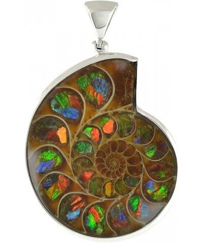 Ammonite artistic gemstone Inlay Pendant 925 Sterling Silver Ammolite Large $77.85 Pendants