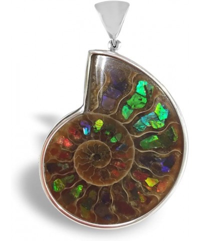 Ammonite artistic gemstone Inlay Pendant 925 Sterling Silver Ammolite Large $77.85 Pendants