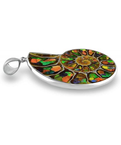 Ammonite artistic gemstone Inlay Pendant 925 Sterling Silver Ammolite Large $77.85 Pendants