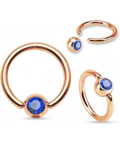 PAIR of Rose Gold Gem Captive Bead Rings - Can be used for Ears, Eyebrow, Septum, Nipples, etc Blue - 14g - 3/8" - 4mm $10.58...