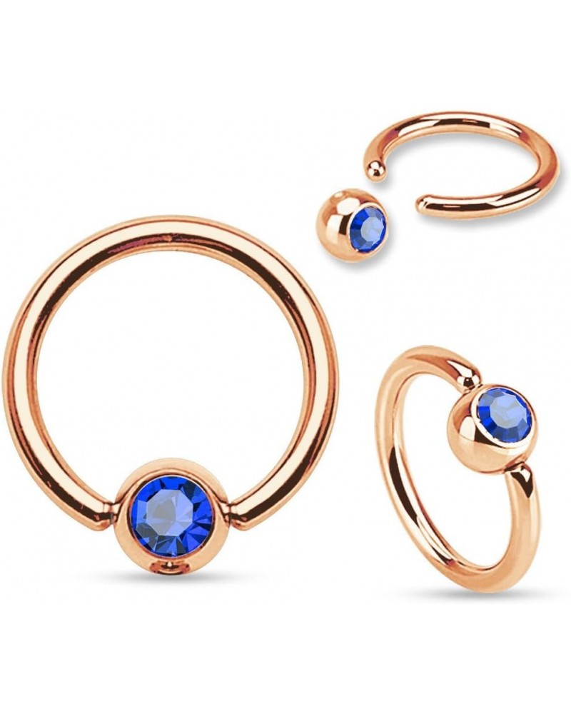 PAIR of Rose Gold Gem Captive Bead Rings - Can be used for Ears, Eyebrow, Septum, Nipples, etc Blue - 14g - 3/8" - 4mm $10.58...