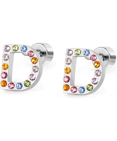 26 CZ Alphabet Letter Initial Stud Earrings-Hypoallergenic Stainless Steel Rainbow Cubic Zirconia Initial Earrings for Girls ...