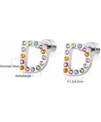 26 CZ Alphabet Letter Initial Stud Earrings-Hypoallergenic Stainless Steel Rainbow Cubic Zirconia Initial Earrings for Girls ...