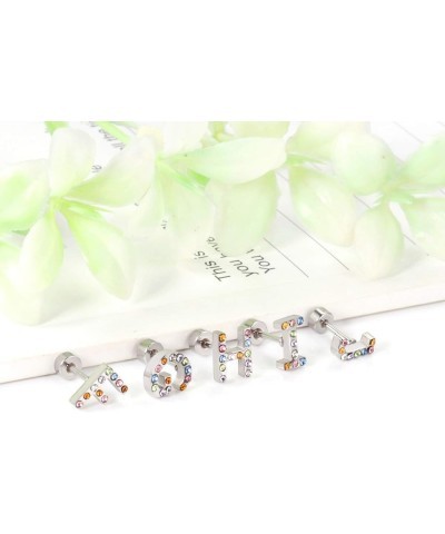 26 CZ Alphabet Letter Initial Stud Earrings-Hypoallergenic Stainless Steel Rainbow Cubic Zirconia Initial Earrings for Girls ...