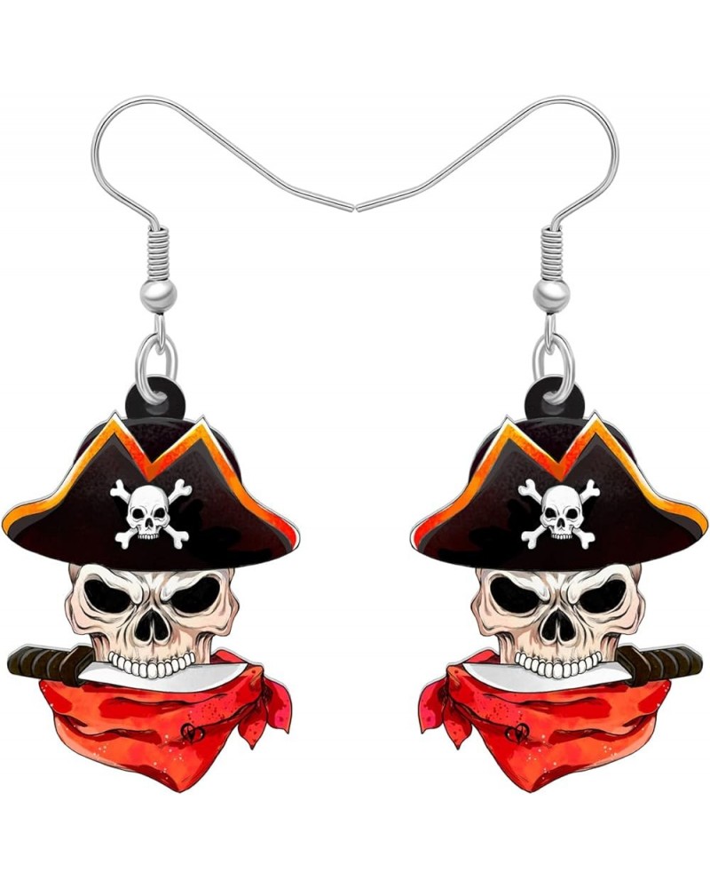 Halloween Acrylic Novelty Pirate Skull Earrings Dangle Drop Jewelry Gifts for Women Girls Charms Party Favors White B $8.39 E...