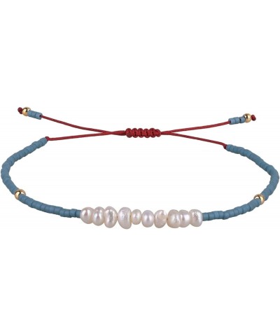 Women Pearls Bracelets Handmade Friendship Charm Bracelet Boho Thin Strand Bracelets Blue 11G $11.32 Bracelets