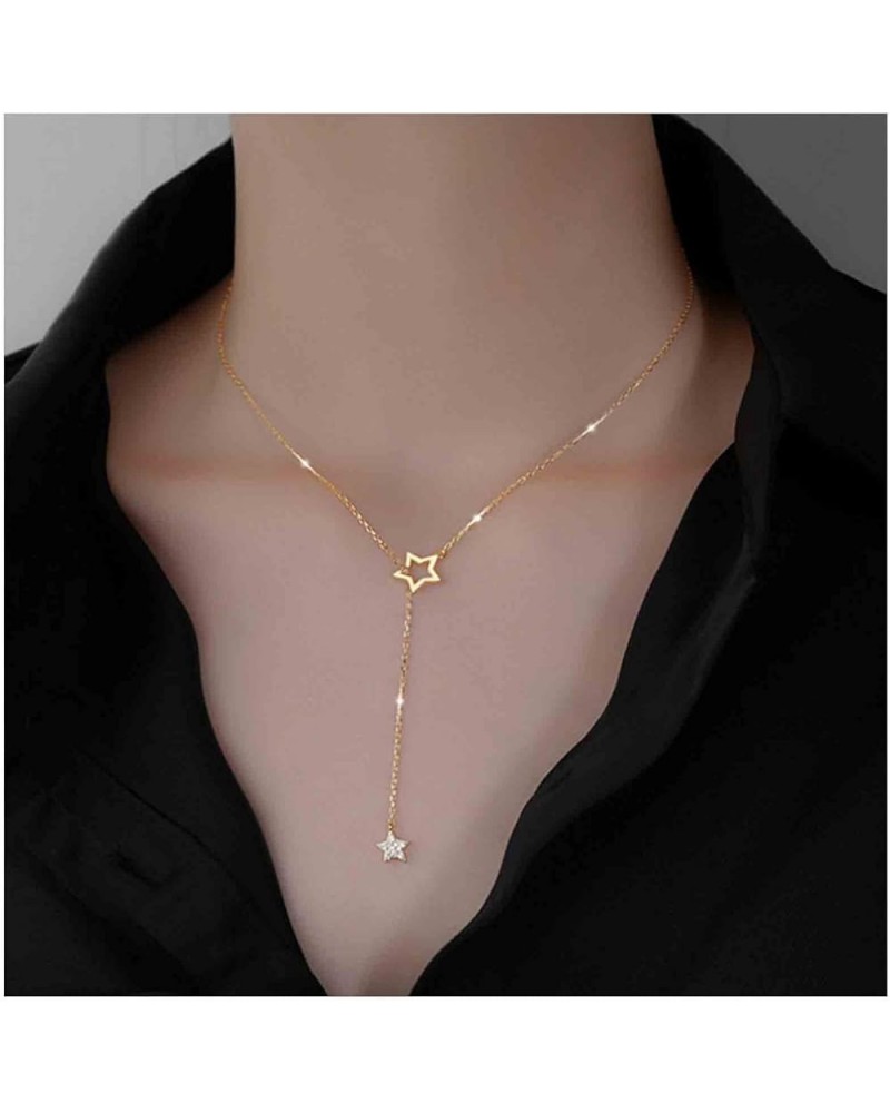 Boho Star Y Lariat Necklace Choker Gold Crystal Star Drop Necklace Long Cz Star Pendant Necklace Minimalist Necklace Chain Je...