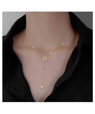 Boho Star Y Lariat Necklace Choker Gold Crystal Star Drop Necklace Long Cz Star Pendant Necklace Minimalist Necklace Chain Je...