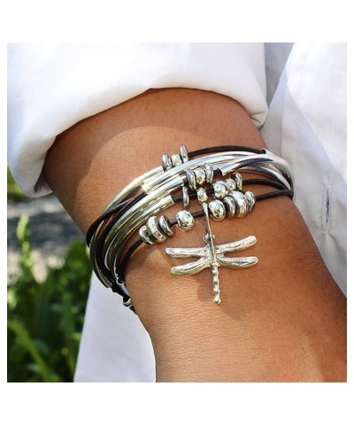 Dragonfly Charm Natural Black Leather and Silver Plate Wrap Bracelet Necklace XLARGE $40.25 Bracelets