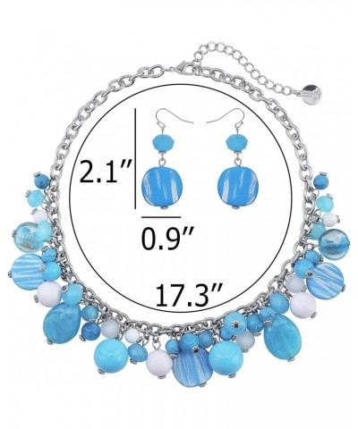 Women's Beaded Strand Statement Necklace Beads Collar N0002-Sky Blue $11.76 Necklaces