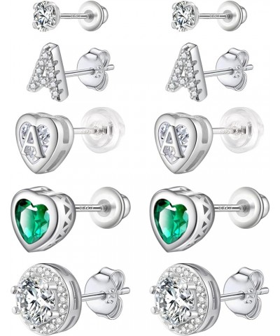 5 Pairs Stud Earrings Set, Hypoallergenic Cubic Zirconia 316L Earrings Stainless Steel CZ Earrings 3-8mm (Steel color) F1 $10...